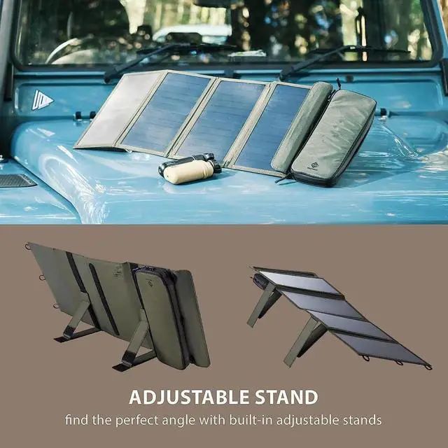 Alt view image 7 of 7 - JAENFONG NESTOUT Portable Solar Panel Dual USB-A Ports 28W Power Generation Charger for Phone Camping Durable Water-Resistant Ripstop Nylon Foldable Lightweight Adjustable Stands (4-Panel)