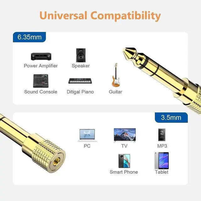 Alt view image 3 of 7 - JAENFONG 6.35mm (1/4 inch) Male to 3.5mm (1/8 inch) Female Stereo Audio Adapter Converter for Guitar Headphones Amp Gold Plated 4 Pack