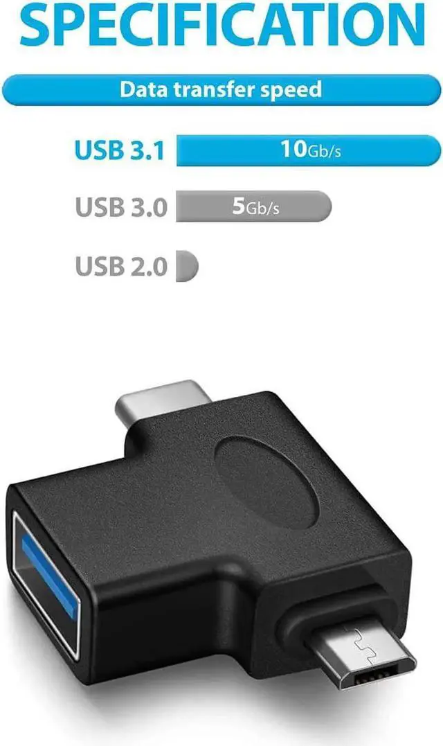 Alt view image 7 of 7 - JAENFONG 2 in 1 OTG Converter USB 3.0 to Micro USB and Type C Adapter Female to Male and Male Connector (2 Pack)