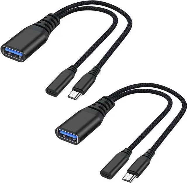 Main image of JAENFONG 2 Pack OTG Cable Adapter for Fire TV Stick 4K Powered Micro USB to USB OTG Cable for Android Phone Tablet and More Host Devices with Micro USB (Black)