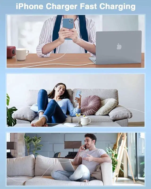 Alt view image 2 of 7 - JAENFONG USB C to Lightning Cable (2pack 6ft) MFi Certified iPhone Fast Charger 2m Power Delivery Original Type C Charging Cord for iPhone 13/12/11 Pro/11/XS MAX/XR/8/7/6s Plus iPad (White)