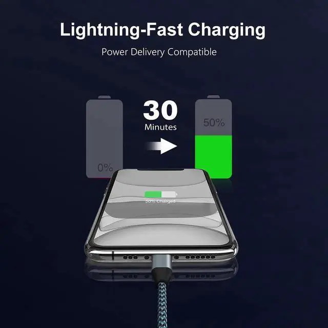 Alt view image 3 of 7 - JAENFONG USB C to Lightning Cable 10FT 2Pack 20W MFi Certified iPhone Fast Charger Sync Nylon Braided Type C Charging Cord Compatible with iPhone 14/14Plus/13/13Mini/13ProMax/12/12Pro Max/11/11Pro/XS