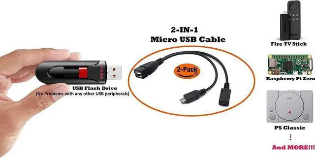 Alt view image 2 of 7 - JAENFONG 2-in-1 Micro USB to USB Adapter (OTG Cable + Power Cable) for Fire Stick PlayStation Classic and More - 2 Pack