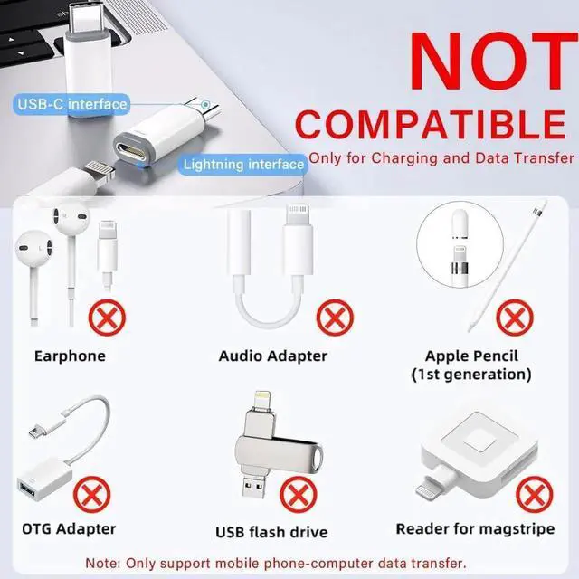 Alt view image 6 of 6 - JAENFONG 2 Pack Lightning to USB C Adapter for iPhone 15/16/16 Pro Max/Plus S24 Support Charging & Data Transfer Type C Charger Connector Cable Lightning Female to USB C Male Adapter Not for Audio