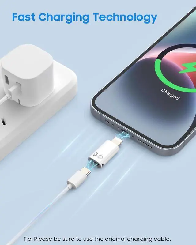 Alt view image 2 of 7 - JAENFONG USB C to Lightning Adapter Audio Lightning to USB C Adapter for Headphones Fits with iPhone 14/13/12/11 Pro Max/iPad/iPod/AirPods Support Charging Audio/Headphone and OTG Function White