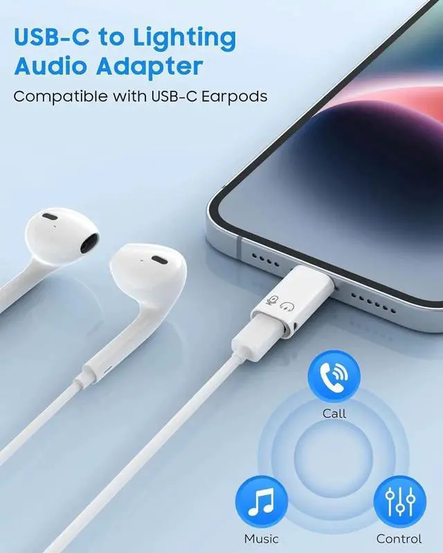 Alt view image 5 of 7 - JAENFONG USB C to Lightning Adapter Audio Lightning to USB C Adapter for Headphones Fits with iPhone 14/13/12/11 Pro Max/iPad/iPod/AirPods Support Charging Audio/Headphone and OTG Function White