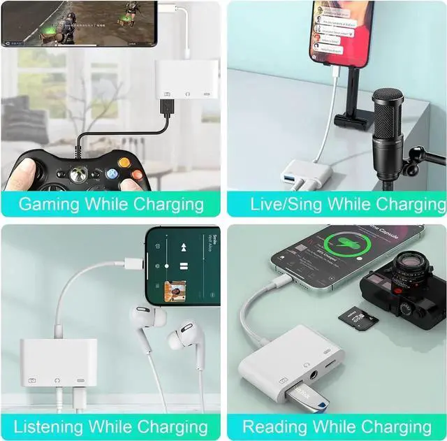 Alt view image 2 of 7 - 3-in-1 Lightning to 3.5mm Jack Headphone+Charge+Camera Adapter MFi Certified USB to iPhone OTG Audio Aux Adapter Connect Flash Drive/Card Reader/Mouse/Keyboard/Earphone for iPhone 14 13 12 11