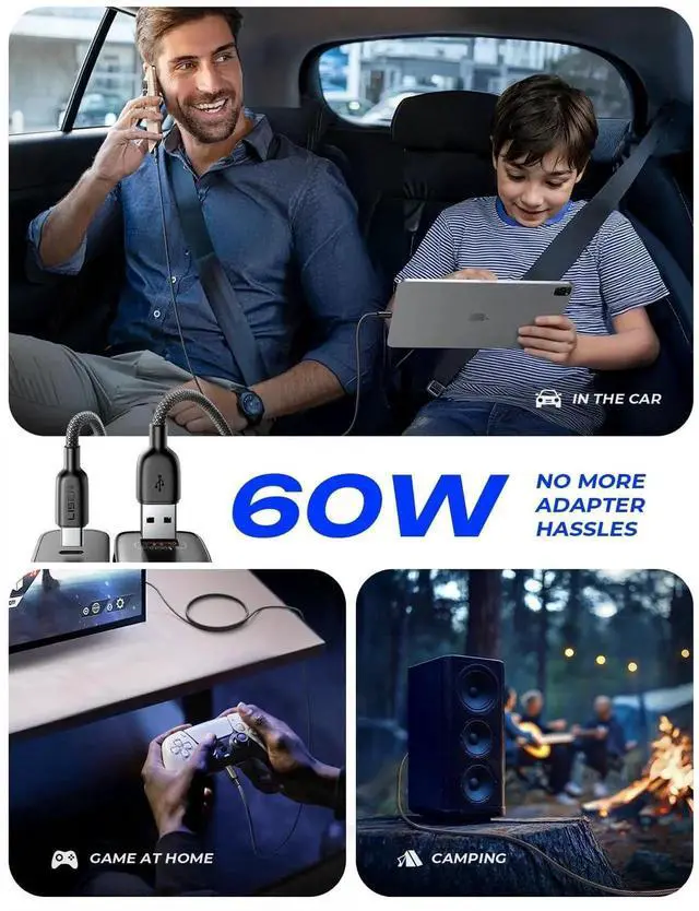 Alt view image 2 of 7 - JAENFONG USB C Cable to Lighting Fast 4 in 1 Multi Charging Cable [4 Pack] 2*USB C to USB C 6.6FT 1*Lighting Extension Cable+1*C Female to USB A 1.6FT for iPhone 16/15/14 Pro max S25/24/23