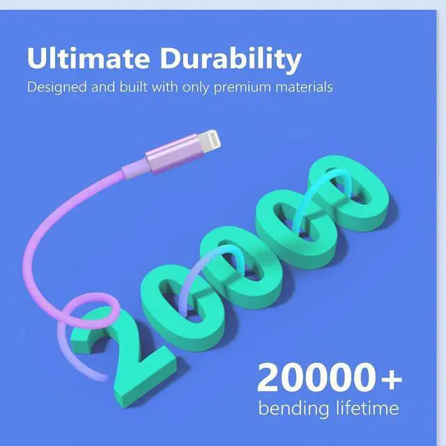 Alt view image 5 of 7 - JAENFONG Lightning Cable MFi Certified iPhone Charger Cable Nylon Braided Charging Cord Lightning to USB A Cable for iPhone and More 3.3ft (Blue)