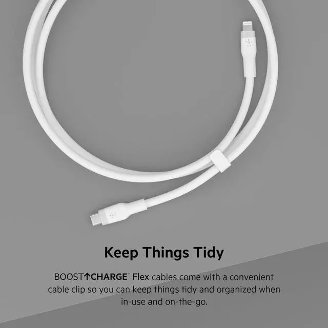 Alt view image 4 of 7 - JAENFONG BoostCharge Flex Silicone USB-C to Lightning Cable (1M/3.3FT) MFi-Certified Charging Cable for iPhone Series with Cable Clip - White