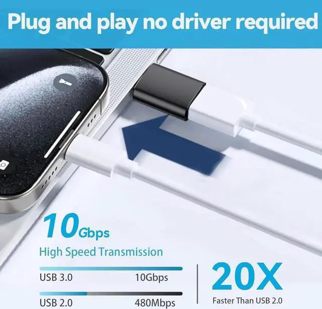 Alt view image 3 of 7 - JAENFONG 4 Pack USB to USB C Adapter 2Pack Type C Female to A Male Converter2Pack USB C Male to USB 3.0 Female OTG Converter for Watch Ultra 8 9 iPhone 16 15 Pro Max 14 13 AirPods S24S Black