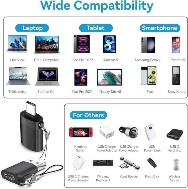 Alt view image 2 of 7 - JAENFONG 4 Pack USB to USB C Adapter 2Pack Type C Female to A Male Converter2Pack USB C Male to USB 3.0 Female OTG Converter for Watch Ultra 8 9 iPhone 16 15 Pro Max 14 13 AirPods S24S Black