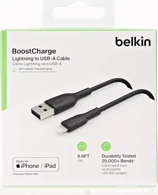Alt view image 6 of 7 - JAENFONG BoostCharge Lightning Cable - 6.6ft/2M - MFi Certified iPhone Charger USB to Lightning Cable - iPhone Cable - iPhone Charger Cord - Charger - USB Phone Charger - Black