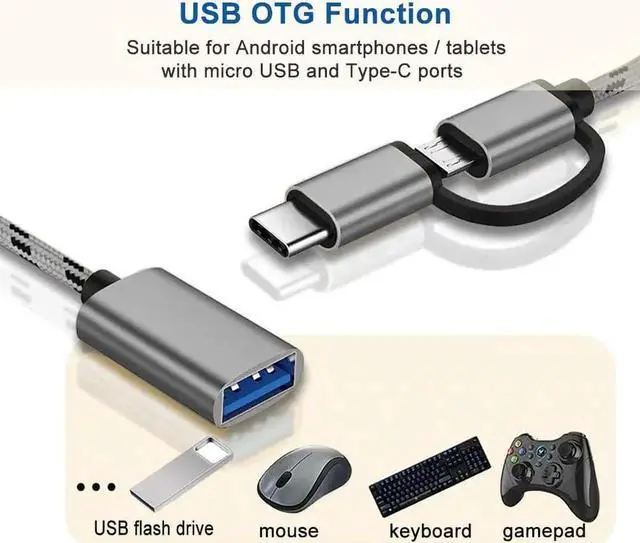 Alt view image 4 of 6 - JAENFONG 2-in-1 USB C/Micro USB to USB Adapter USB to USB C OTG Adapter Cable Compatible with Galaxy S21 S22 S23 Note 20/10 A53 Google Pixel and More Android Devices Gray
