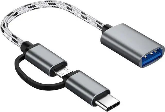 Main image of JAENFONG 2-in-1 USB C/Micro USB to USB Adapter USB to USB C OTG Adapter Cable Compatible with Galaxy S21 S22 S23 Note 20/10 A53 Google Pixel and More Android Devices Gray