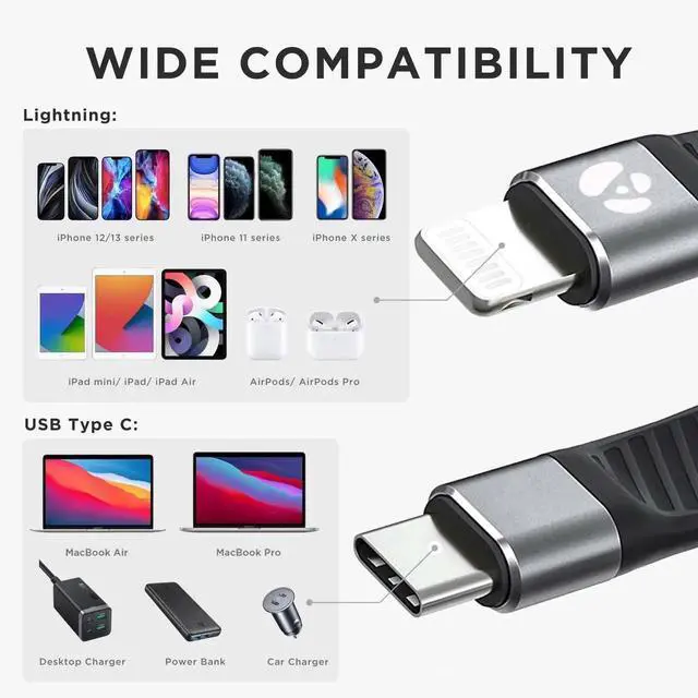 Alt view image 4 of 7 - JAENFONG Short USB-C to Lightning Cable 5-inch MFi Certified Fast Charger for iPhone & iPad (Not Compatible with Audio DAC or USB-C iPhone/iPad Models)