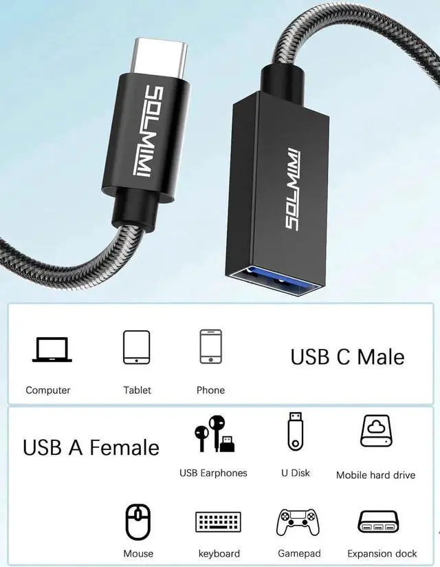 Alt view image 5 of 6 - JAENFONG USB OTG Adapter 0.65FT (20 cm) Female to USB-C Adapter 5 GBPS Data Transmission OTG Cable Type C to USB-A Adapter Compatible with MacBook Pro Air Galaxy S21 S22+ XPS Pixels