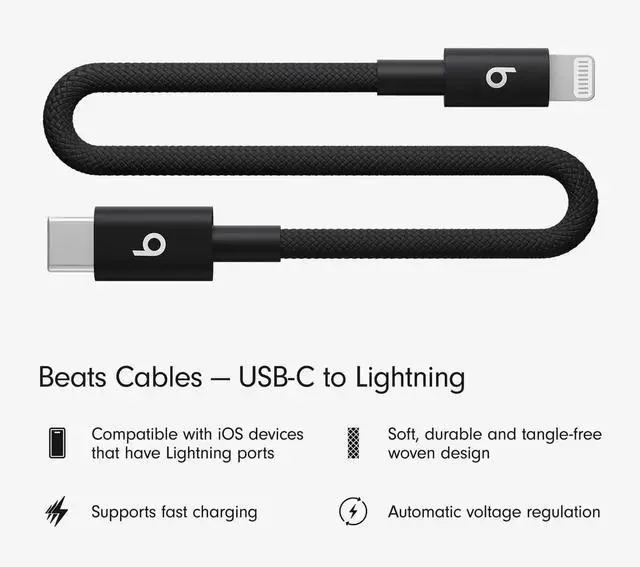 Alt view image 4 of 5 - JAENFONG USB-C to Lightning Woven Cable Fast Charging Durable/Tangle-Free Compatible Charger for Devices w Lightning Ports (20 cm 8 in) - Bolt Black