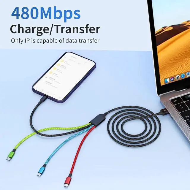 Alt view image 4 of 7 - JAENFONG Travel Essentials Multi Charging Cable [2Pack 5FT] Nylon 4 in 1 Charging Cable USB Cables Phone Charger with IP/Type C/Type C/Micro Port Compatible with Most Cell Phones/Tablets and More