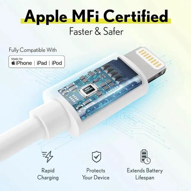 Alt view image 2 of 7 - JAENFONG iPhone Lightning Cable MFI Certified Portable & Smart USB-A to Lightning Charging Cable Fast Charging Cord 4ft iPhone Charger Cord Compatible with iPhone | iPad | iPod - Pack of 2