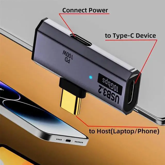 Alt view image 4 of 7 - JAENFONG USB-C Splitter 1 in 2 Out Charger Connector Type-C Female USB3.0 10Gbps Data OTG & 100W PD Power Adapter for Laptop Tablet Phone
