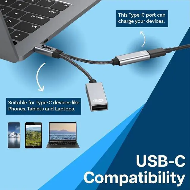 Alt view image 3 of 6 - JAENFONG USB-C to USB Adapter OTG - 2 in 1 Splitter USB C to USB A and USB C - Type-C Charging PD 60W Compatible with iPad iPhone 16 15 MacBook Galaxy S Galaxy Tab Xiaomi - Aluminum