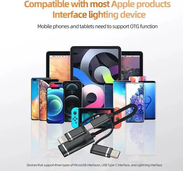 Alt view image 4 of 7 - JAENFONG USB C Lightning USB Male to OTG 3.0 Female Adapter(3 in 1)for Cable for iPhone 16 15 14 Pro max Flash Drive Type C Macbook for iPad Connector Laptop Computer Data Transfer Compatible for