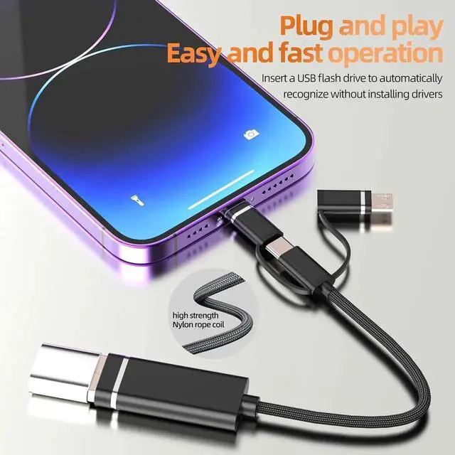 Alt view image 3 of 7 - JAENFONG USB C Lightning USB Male to OTG 3.0 Female Adapter(3 in 1)for Cable for iPhone 16 15 14 Pro max Flash Drive Type C Macbook for iPad Connector Laptop Computer Data Transfer Compatible for