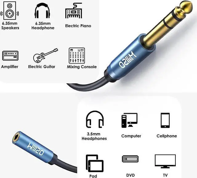 Alt view image 4 of 6 - 1/4 to 3.5mm Headphone Adapter TRS 6.35mm 1/4 Male to 3.5mm 1/8 Female Stereo Jack Audio Adapter for Amplifiers Guitar Keyboard Piano Home Theater Mixing Console Headphones - 12inch/30CM