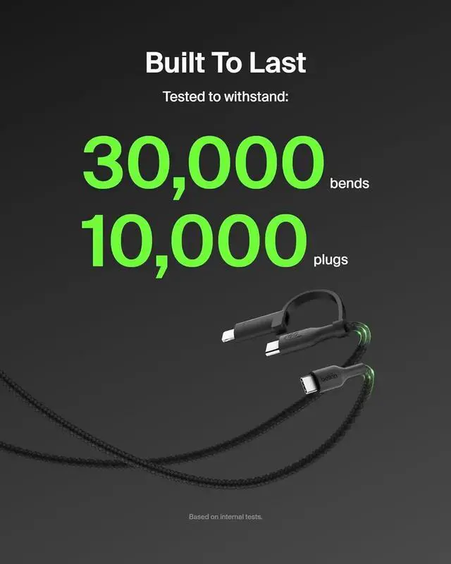 Alt view image 3 of 6 - JAENFONG BoostCharge Braided 2-in-1 USB-C Charging Cable w/USB-C & Lightning Connector (1.5M) Fast & Multi-Charging for iPhone Series iPad MacBook Galaxy Series Nintendo Switch 2 & More - Black