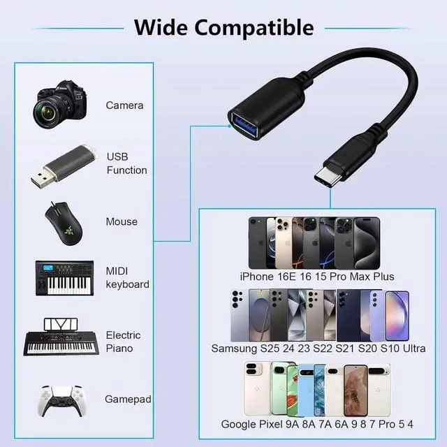 Alt view image 7 of 7 - JAENFONG USB C to USB 3.0 Adapter USB C Android Adapter Male to USB A Female OTG On The Go Cable for Galaxy S25 Edge Ultra S24 S23 S22 S21 S20 A36 Google Pixel 9 8 7 Pro Moto G 5G 2025