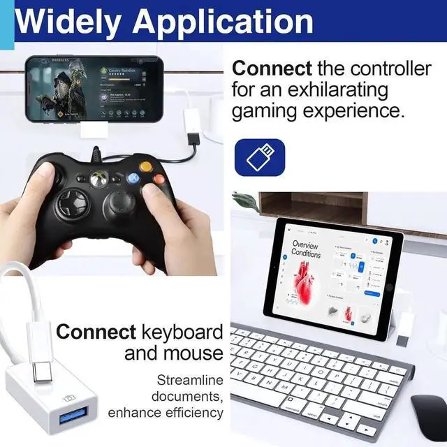 Alt view image 2 of 7 - USB C to USB 3.0 Adapter USB Type C Male to USB Female OTG Cable Adapter Compatible with Camera Card Reader Laptops Tablets Phones Ipad MacBook Galaxy S23/24/25 iPhone 16/15 Full Model