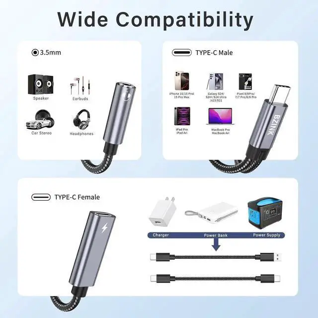 Alt view image 4 of 7 - USB C to 3.5mm Female Headphone and Charger Adapter 2-in-1 Type USBC to Aux Audio Jack Hi-Res DAC Adapter and Fast Charging Dongle Cable Compatible with iPhone 16/15 Pro Max Galaxy S22 S21 S20 Pixel