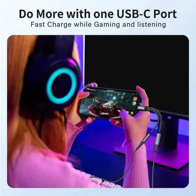 Alt view image 7 of 7 - USB C to 3.5mm Female Headphone and Charger Adapter 2-in-1 Type USBC to Aux Audio Jack Hi-Res DAC Adapter and Fast Charging Dongle Cable Compatible with iPhone 16/15 Pro Max Galaxy S22 S21 S20 Pixel