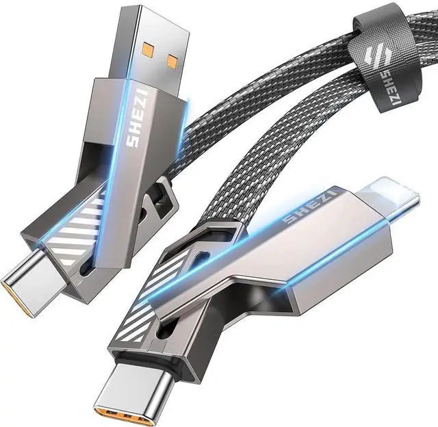 Main image of [Upgraded 2.0] 4-in-1 USB C Cable 60W 5FT Compatible with Lightning Cable [Fast Charging & Data Transfer] Flat Braided Multi Charger Cord Combo with L/USB C/A Port for iPhone/iPad & All Devices