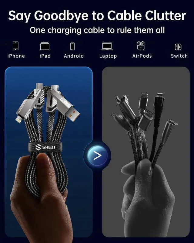 Alt view image 5 of 7 - [Upgraded 2.0] 4-in-1 USB C Cable 60W 5FT Compatible with Lightning Cable [Fast Charging & Data Transfer] Flat Braided Multi Charger Cord Combo with L/USB C/A Port for iPhone/iPad & All Devices