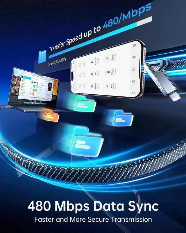 Alt view image 4 of 7 - [Upgraded 2.0] 4-in-1 USB C Cable 60W 5FT Compatible with Lightning Cable [Fast Charging & Data Transfer] Flat Braided Multi Charger Cord Combo with L/USB C/A Port for iPhone/iPad & All Devices