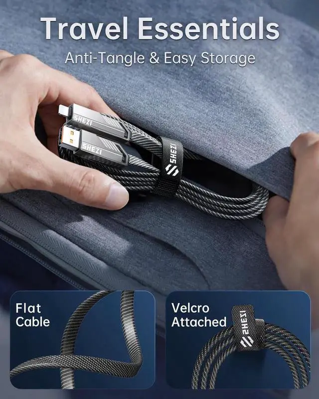 Alt view image 7 of 7 - [Upgraded 2.0] 4-in-1 USB C Cable 60W 5FT Compatible with Lightning Cable [Fast Charging & Data Transfer] Flat Braided Multi Charger Cord Combo with L/USB C/A Port for iPhone/iPad & All Devices