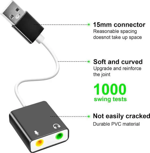 Alt view image 4 of 6 - JAENFONG USB Audio Adapter External Sound Card for PC and LaptopUSB Microphone Adapter to 3.5mm(1/8 inch) for Headphone Speaker and Microphone Jack Plug and Play