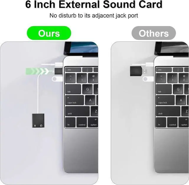 Alt view image 2 of 6 - JAENFONG USB Audio Adapter External Sound Card for PC and LaptopUSB Microphone Adapter to 3.5mm(1/8 inch) for Headphone Speaker and Microphone Jack Plug and Play