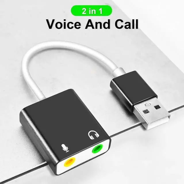 Alt view image 3 of 6 - JAENFONG USB Audio Adapter External Sound Card for PC and LaptopUSB Microphone Adapter to 3.5mm(1/8 inch) for Headphone Speaker and Microphone Jack Plug and Play