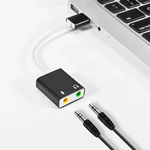 Alt view image 5 of 6 - JAENFONG USB Audio Adapter External Sound Card for PC and LaptopUSB Microphone Adapter to 3.5mm(1/8 inch) for Headphone Speaker and Microphone Jack Plug and Play