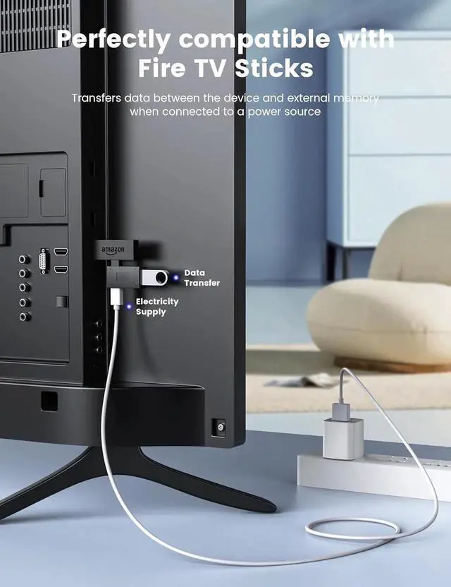 Alt view image 4 of 5 - JAENFONG OTG Cable Adapter for Fire TV Stick 4K Added Memory to fire tv Stick Left and Right Angle Powered Micro USB to USB OTG Adapter for Android Phone Tablet and More Host Devices with Micro USB