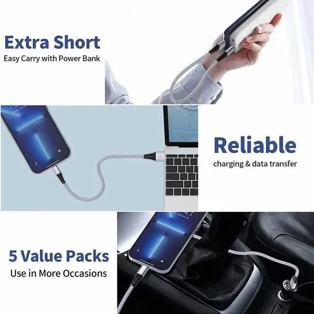 Alt view image 7 of 7 - 5 Pack Short Lightning Cable(8 Inch) [ MFi Certified] iPhone Fast Charging Cable USB to Lightning High Speed Data Sync Nylon Braided Cord for iPhone 14/13/12/11/XR/X/8/7/6/iPad/Airpods/PowerBank