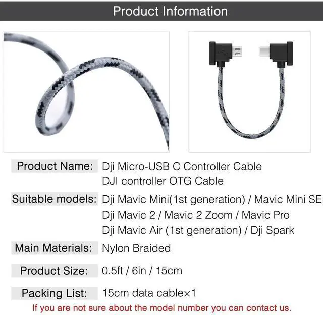 Alt view image 2 of 7 - JAENFONG 0.5FT Micro to USB C Remote Controller Cable for iPhone 15 Pro/16 DJI Mavic Mini Mini SE 2 Pro/Zoom Air/Pro Spark Drone to Tablet OTG Data Cord Accessories (USB C Connector)