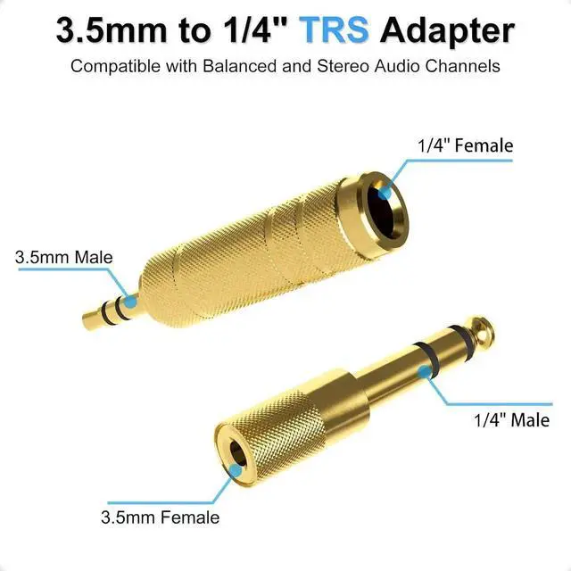 Alt view image 3 of 7 - JAENFONG 3.5mm to 1/4 TRS Adapter Set Audio Converter for Electric Guitar/Keyboard/Mixer/Amp Amplifier/Bass/Headphone/Headset 6.35mm to 1/8 Balanced Jack Connector for Laptop/Tablet/PC