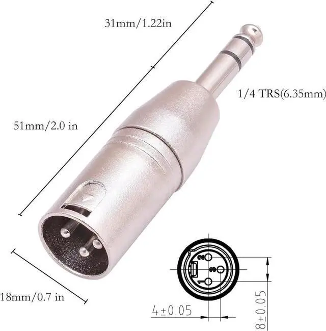 Alt view image 7 of 7 - JAENFONG 1/4 TRS to XLR Adapter 4 Pack 2 Pack Male and Female to 6.35mm Balanced Quarter Inch 6.35mm to XLR Male/Female Adapters for Mixers Microphones Amplifiers