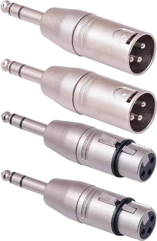 Main image of JAENFONG 1/4 TRS to XLR Adapter 4 Pack 2 Pack Male and Female to 6.35mm Balanced Quarter Inch 6.35mm to XLR Male/Female Adapters for Mixers Microphones Amplifiers