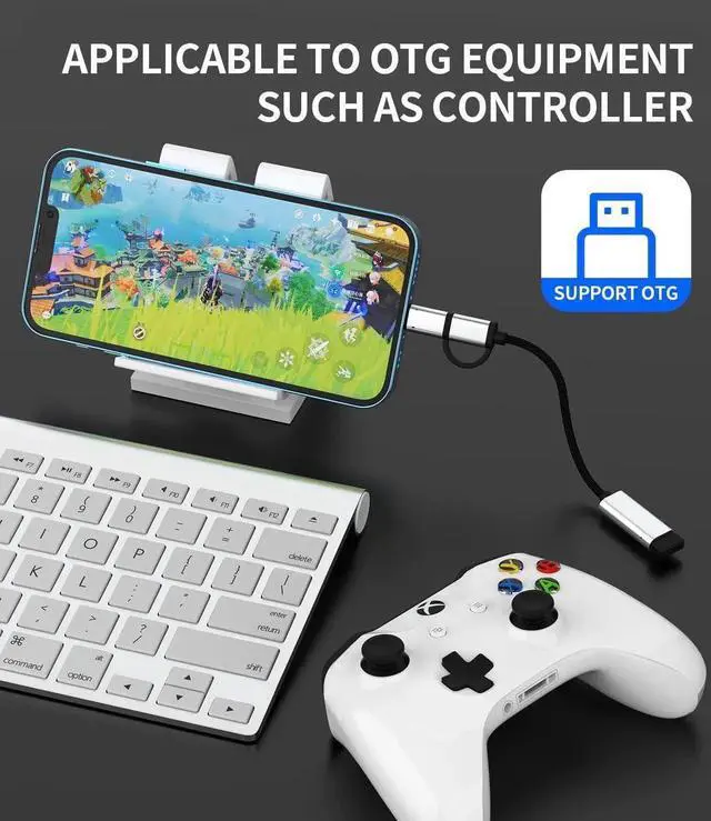 Alt view image 6 of 7 - JAENFONG OTG Cable Adapter(2in1) USB 3.0 Female to USB C Lightning Male Converter Type Thunderbolt Port Cord Dongle Camera Mouse Compatible for LG iPhone 15 Pro Max iPad Air 14 13 11 12 X 8