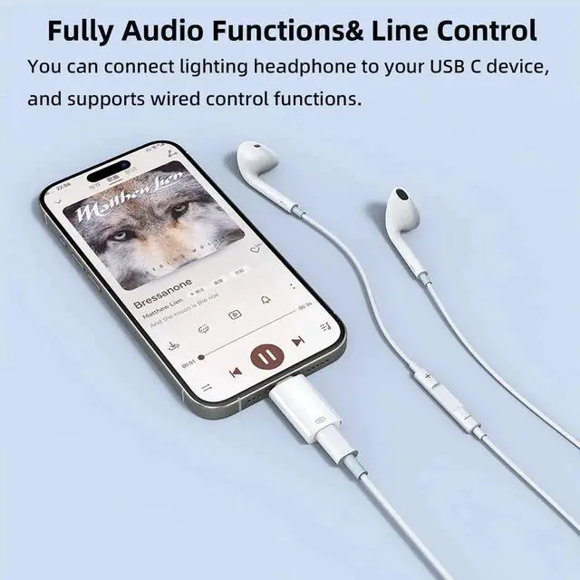 Alt view image 6 of 7 - JAENFONG USB C to Light-ning Headphone Audio Adapter with Charge Data for iPhone 16/15 Series iPad MacBook and More Not for Lavalier Microphones/OTG and Devices with Cases White